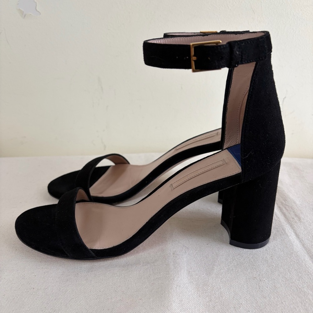 Stuart Weitzman sandals sz 8 Black Suede Ankle-Strap Block Heels - Picture 3 of 11
